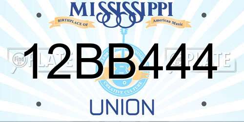 12BB444 Mississippi License Plate