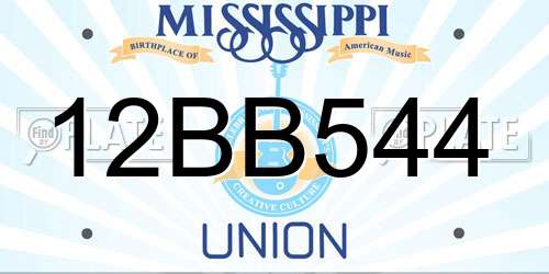 12BB544 Mississippi License Plate