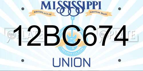12BC674 Mississippi License Plate