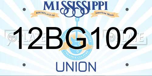 12BG102 Mississippi License Plate