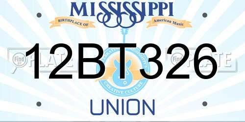 12BT326 Mississippi License Plate