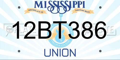 12BT386 Mississippi License Plate