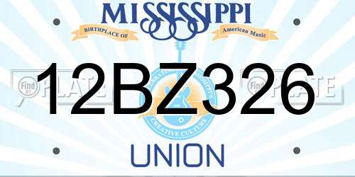 12BZ326 Mississippi License Plate