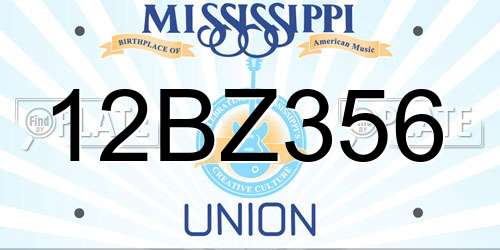 12BZ356 Mississippi License Plate