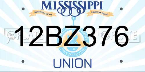 12BZ376 Mississippi License Plate