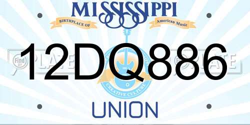 12DQ886 Mississippi License Plate