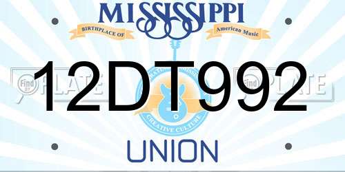 12DT992 Mississippi License Plate