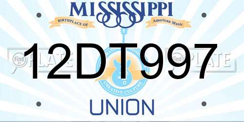 12DT997 Mississippi License Plate