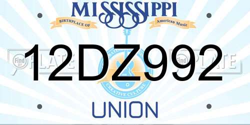 12DZ992 Mississippi License Plate