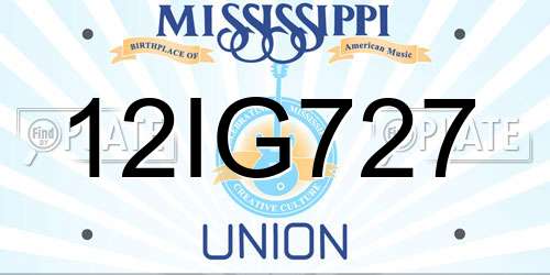 12IG727 Mississippi License Plate