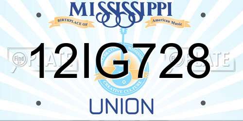 12IG728 Mississippi License Plate