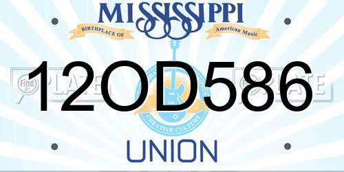 12OD586 Mississippi License Plate
