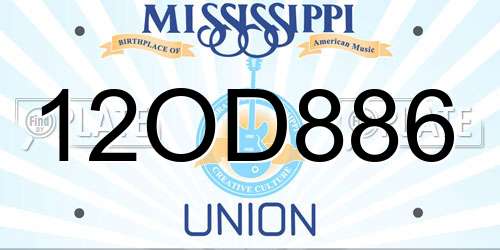 12OD886 Mississippi License Plate