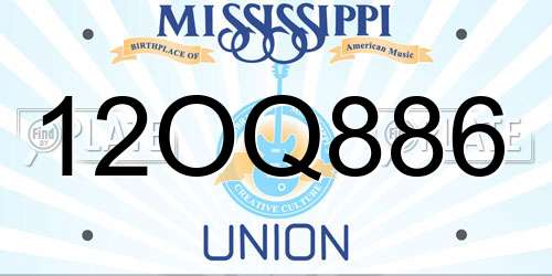 12OQ886 Mississippi License Plate