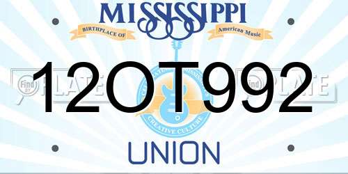 12OT992 Mississippi License Plate