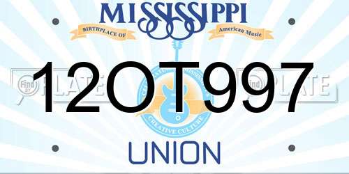12OT997 Mississippi License Plate