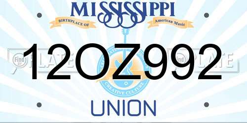 12OZ992 Mississippi License Plate
