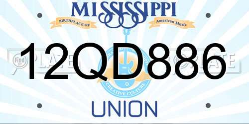 12QD886 Mississippi License Plate