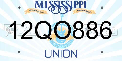 12QO886 Mississippi License Plate