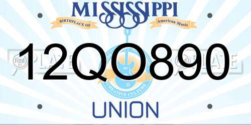 12QO890 Mississippi License Plate