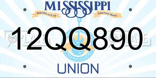12QQ890 Mississippi License Plate