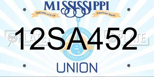 12SA452 Mississippi License Plate