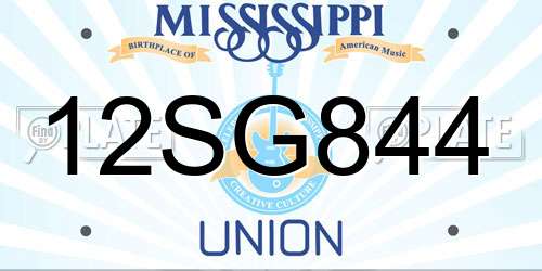 12SG844 Mississippi License Plate