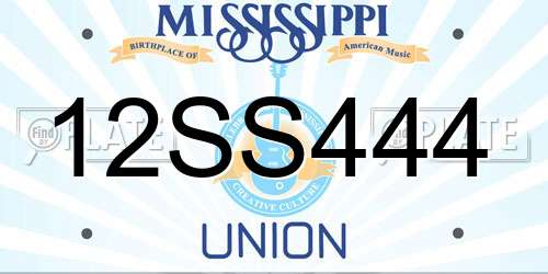 12SS444 Mississippi License Plate