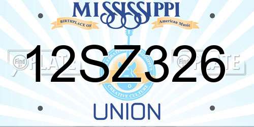 12SZ326 Mississippi License Plate