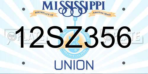 12SZ356 Mississippi License Plate