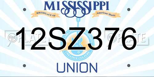 12SZ376 Mississippi License Plate