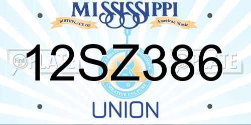 12SZ386 Mississippi License Plate
