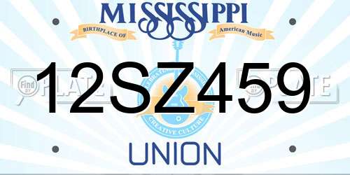 12SZ459 Mississippi License Plate