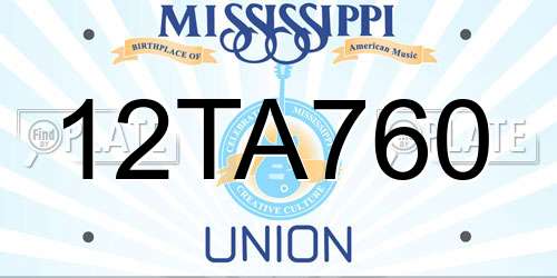 12TA760 Mississippi License Plate