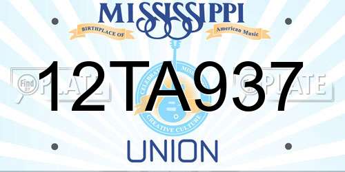 12TA937 Mississippi License Plate