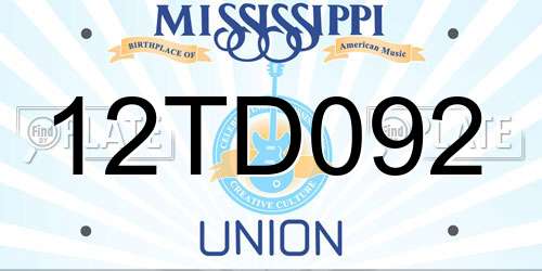 12TD092 Mississippi License Plate