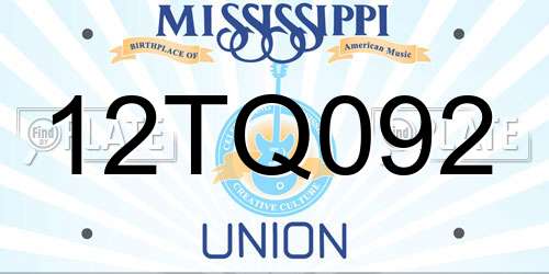 12TQ092 Mississippi License Plate