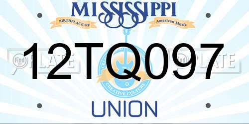 12TQ097 Mississippi License Plate