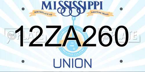 12ZA260 Mississippi License Plate