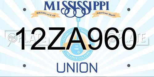 12ZA960 Mississippi License Plate