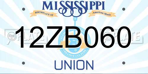 12ZB060 Mississippi License Plate
