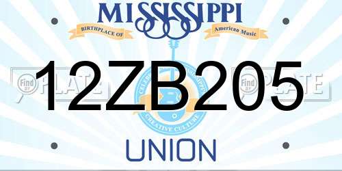 12ZB205 Mississippi License Plate