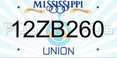 12ZB260 Mississippi License Plate