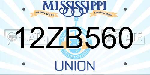 12ZB560 Mississippi License Plate