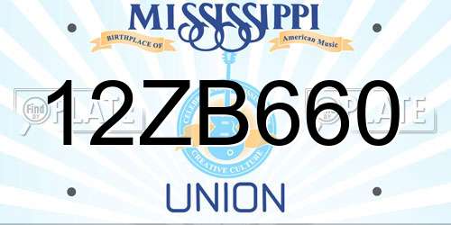 12ZB660 Mississippi License Plate