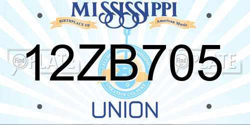12ZB705 Mississippi License Plate