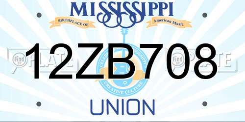 12ZB708 Mississippi License Plate