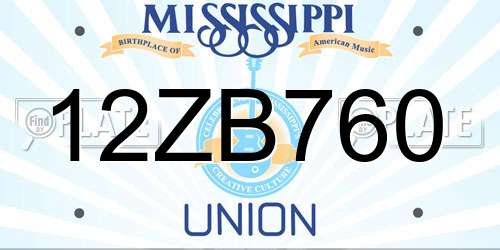 12ZB760 Mississippi License Plate
