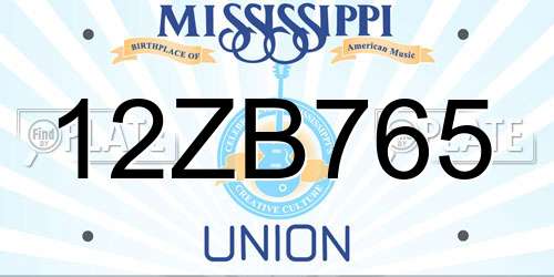 12ZB765 Mississippi License Plate