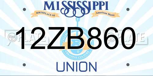 12ZB860 Mississippi License Plate
